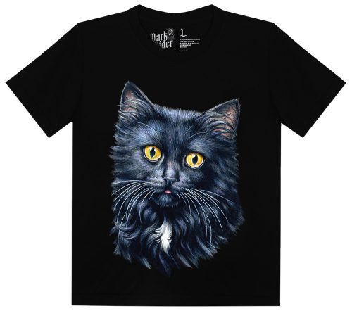 Fekete macska - cicás - Gyerek Pamut Póló -2XL