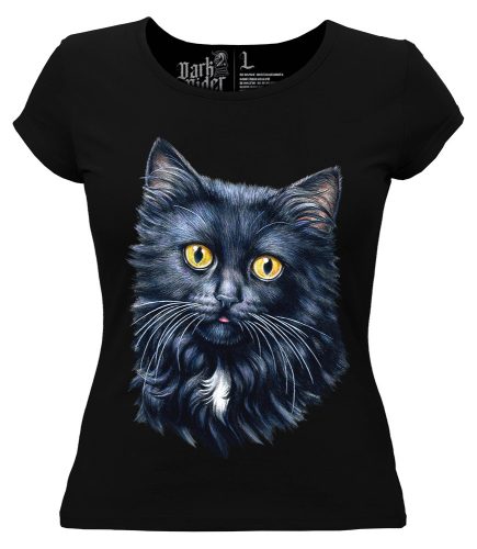 Fekete macskás -cicás - Női Pamut Póló -L