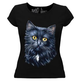 Fekete macskás -cicás - Női Pamut Póló -XS