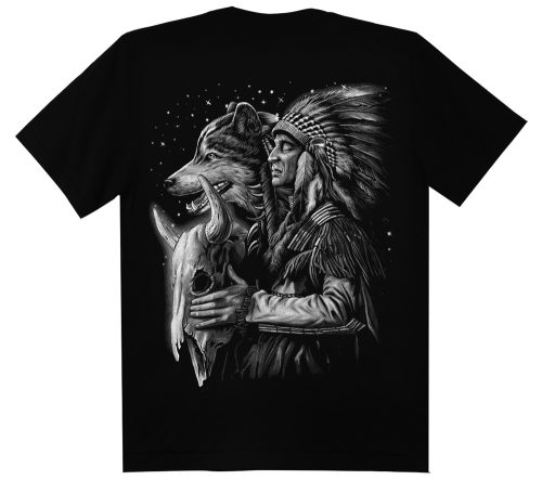 Indián farkassal  -  Férfi / Unisex Pamut Póló -2XL