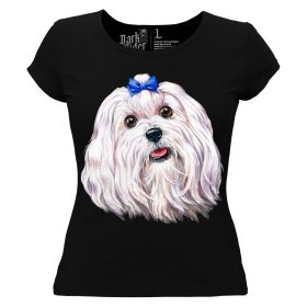Máltai selyemkutya -kutyás - Női Pamut Póló -XS