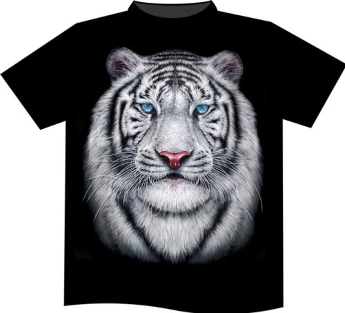 Fehér Tigris-mintás Férfi Pamut Póló