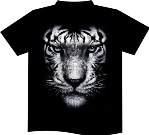 Fehér Tigris-mintás Gyerek Pamut Póló