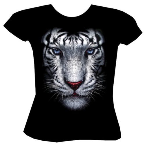Fehér Tigris-mintás Női Pamut Póló